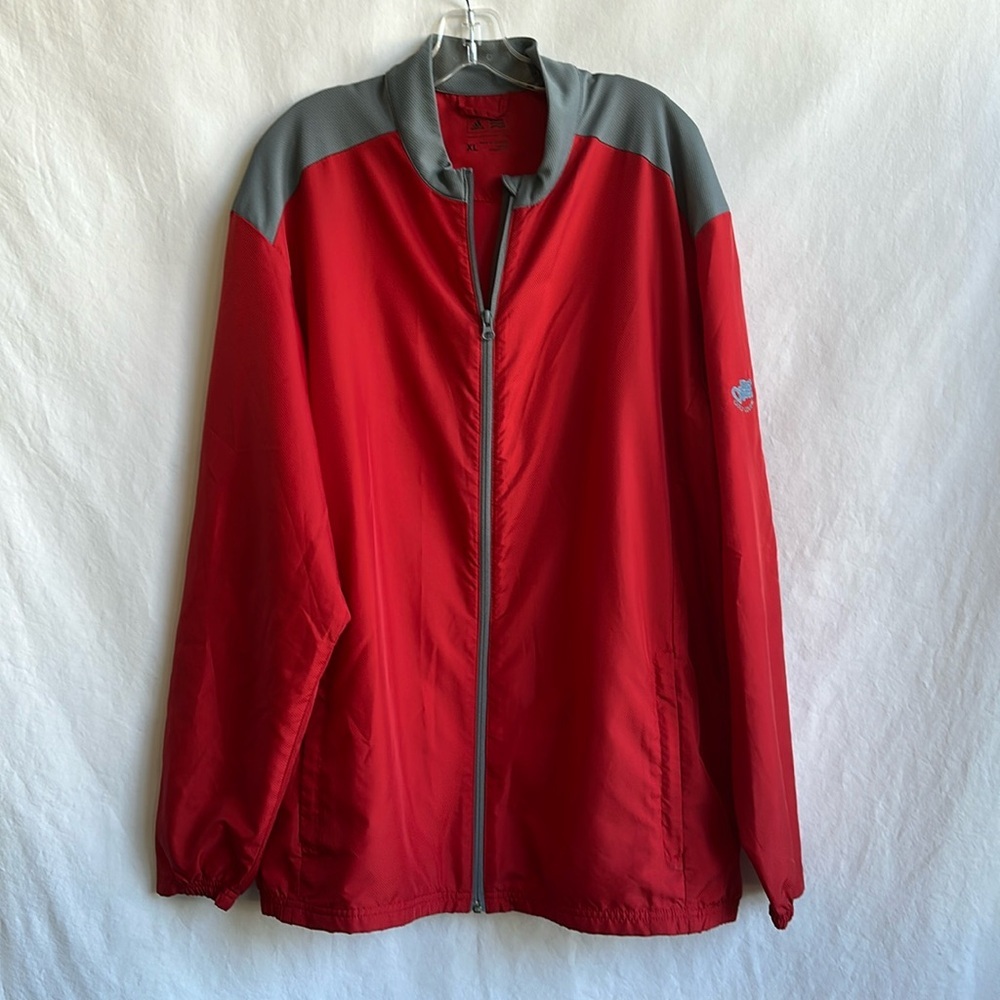 Adidas red and gray windbreaker jacket, size XL